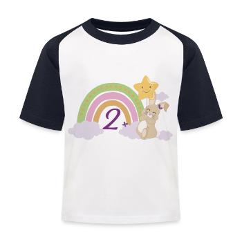 2. Geburtstag Regenbogen Hase Mädchen Geschenk - Kinder Baseball T-Shirt - Weiß/Navy - Vorne