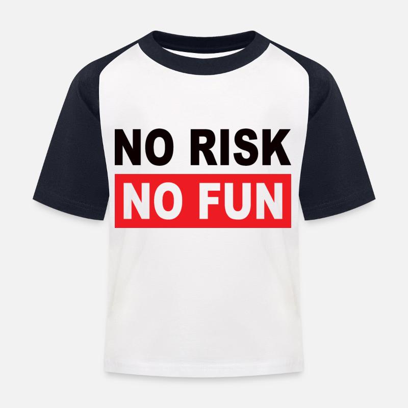 NO RISK NO FUN - Kinder Baseball T-Shirt - Weiß/Navy