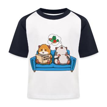 Meerschweinchen Sofa Lesen Träumen Futter - Kinder Baseball T-Shirt - Weiß/Navy - Vorne