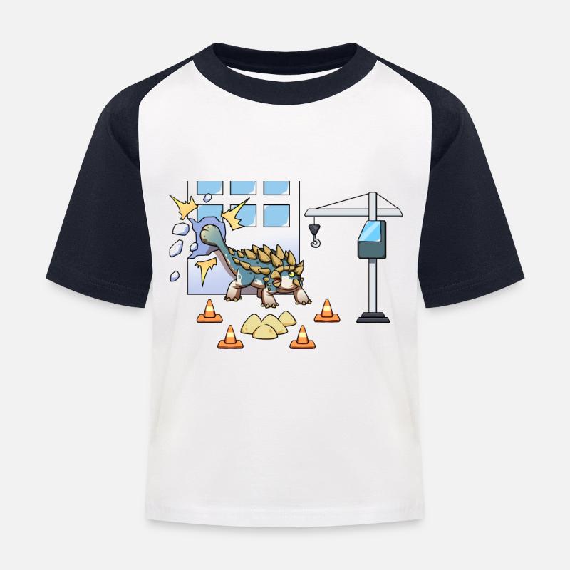 Cooler Ankylosaurus Baustelle Kran Dino - Kinder Baseball T-Shirt - Weiß/Navy