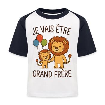 Futur Grand Frère Je vais être Grand Frère Lion - T-shirt baseball Enfant - blanc/marine - Devant