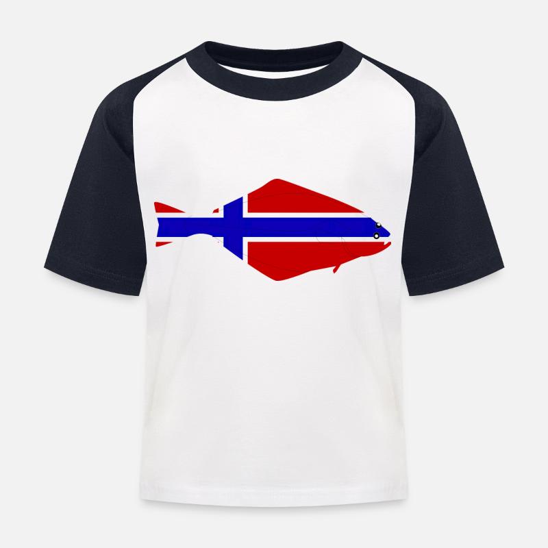 Heilbutt_Norwegen - Kinder Baseball T-Shirt - Weiß/Navy