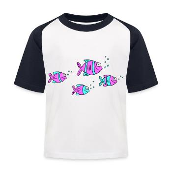 Poisson Cichlide Eau Mer Graffiti Dessin - T-shirt baseball Enfant - blanc/marine - Devant