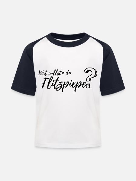 wat willst du Flitzpiepe - Kinder Baseball T-Shirt - Weiß/Navy