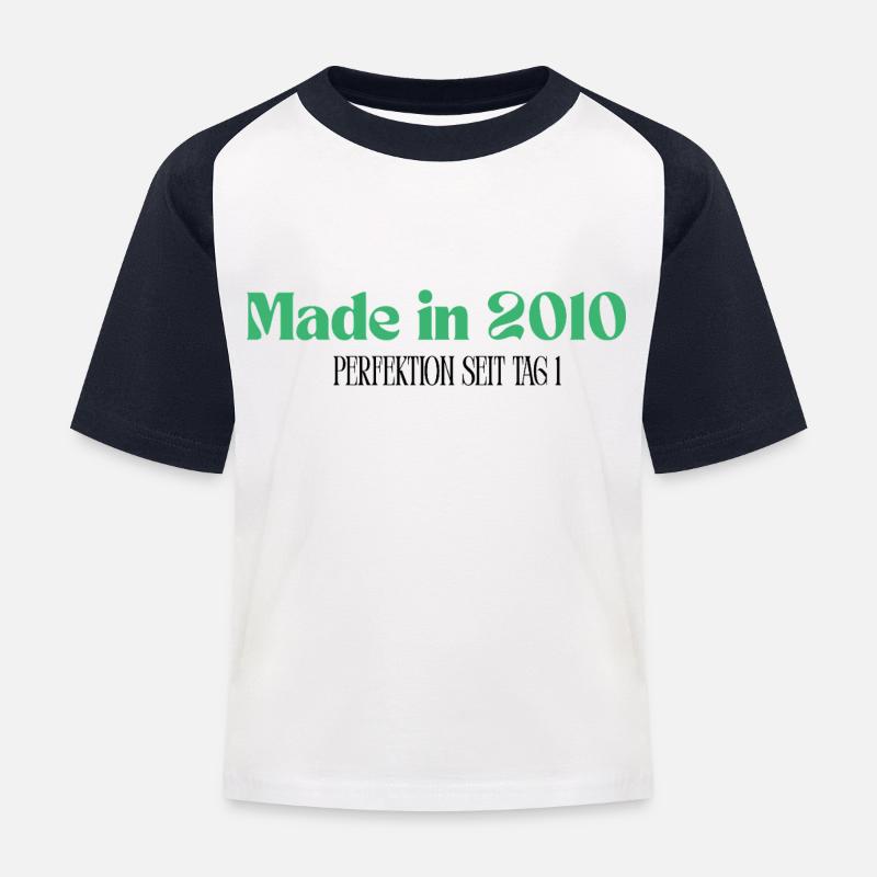 Made in 2010 - Perfektion seit Tag 1 - Kinder Baseball T-Shirt - Weiß/Navy