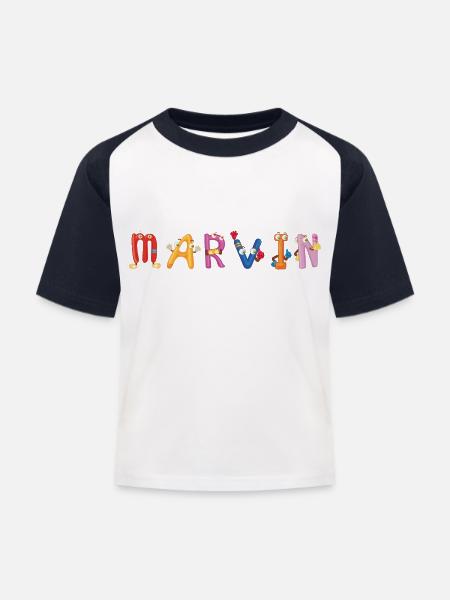 Marvin - Kinder Baseball T-Shirt - Weiß/Navy