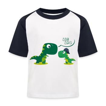 Big Bro Dino - Kinder Baseball T-Shirt - Weiß/Navy - Vorne