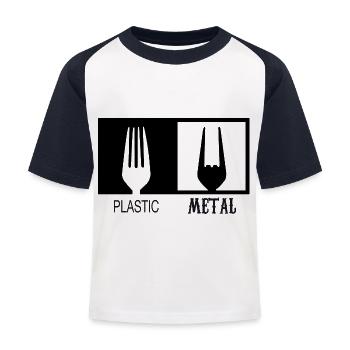 Plastic and Metal, Heavy Metal, Hard Rock, Fork - Kids' Baseball T-Shirt - white/navy - Front