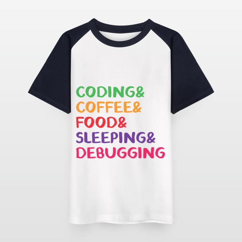 Coding Coffee Food Sleeping Debbuging Programmer C Kinder Baseball T-Shirt