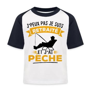 J'peux pas je suis retraité et j'ai pêche - T-shirt baseball Enfant - blanc/marine - Devant