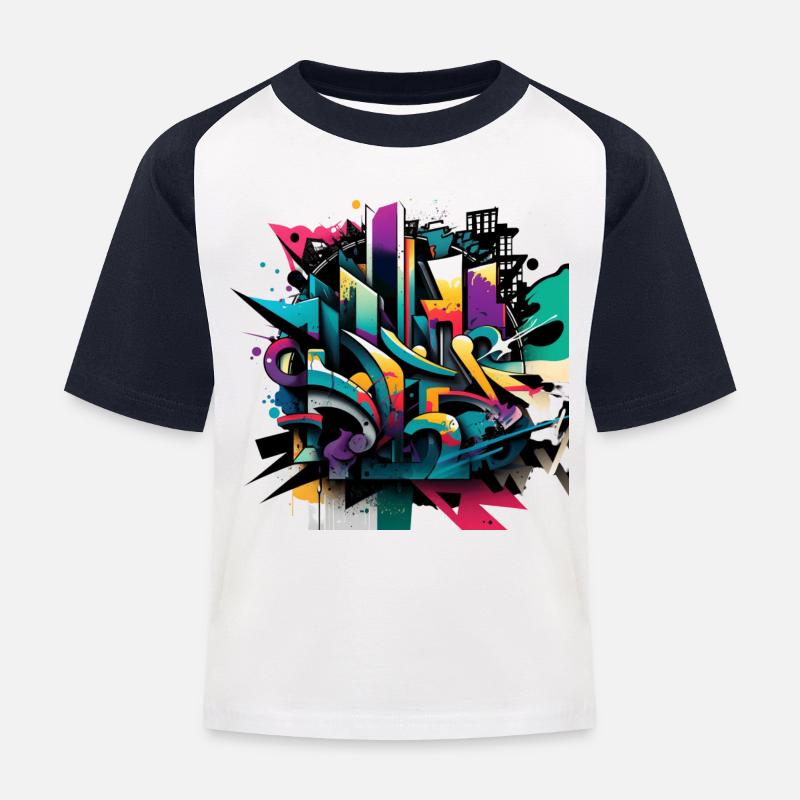 Urban Art im Graffiti-Stil 2 - Kinder Baseball T-Shirt - Weiß/Navy