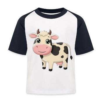 Tier Cartoon Kuh - Kinder Baseball T-Shirt - Weiß/Navy - Vorne