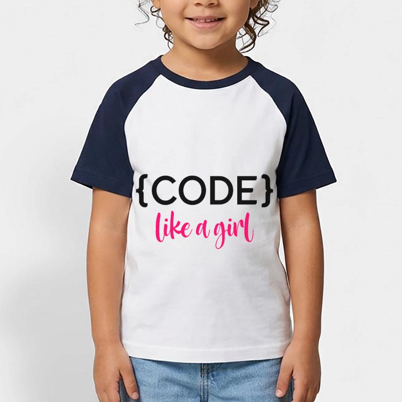 Code Like A Girl Programming Coder Computer Geek D Kinder Baseball T-Shirt