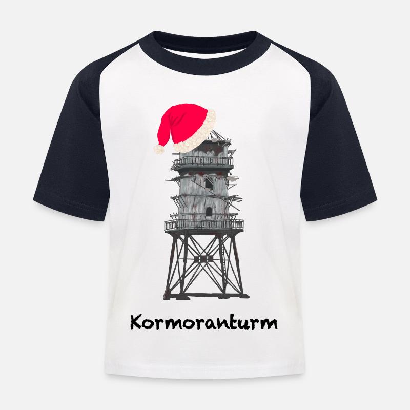 Christmas, Cormorant Tower, North Sea Lighthouse - Kids' Baseball T-Shirt - white/navy