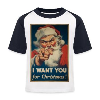 Santa Claus Advertising Poster - Kids' Baseball T-Shirt - white/navy - Front