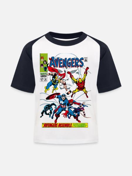 Avengers Comic Superhelden Assemble - Kinder Baseball T-Shirt - Weiß/Navy