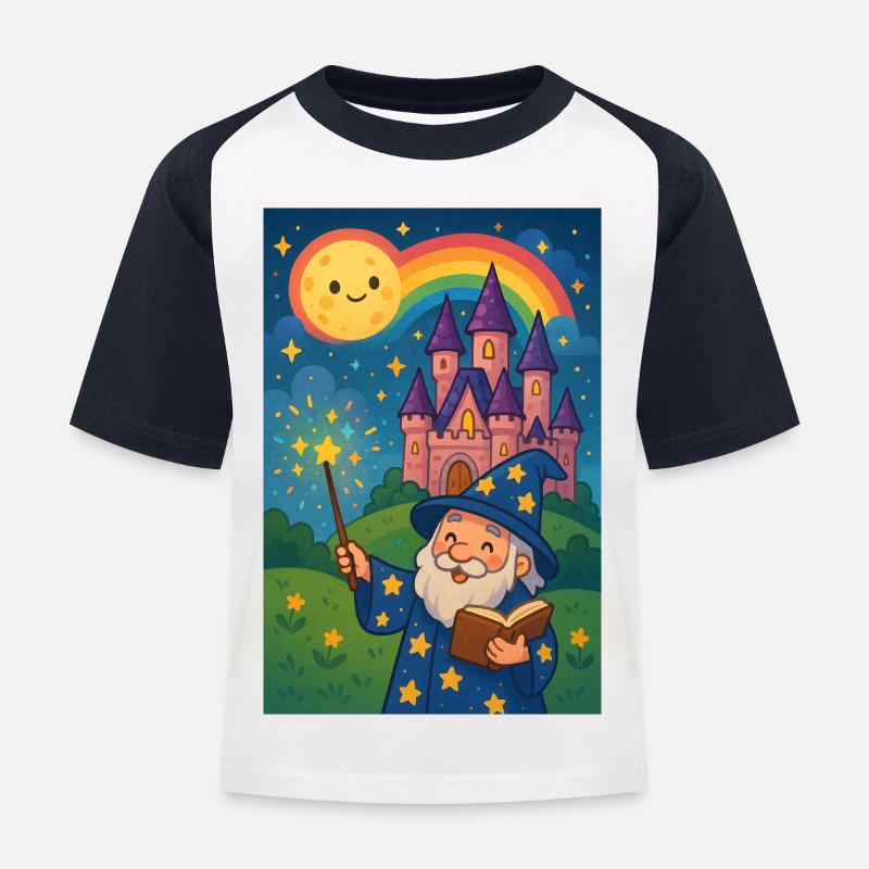 Arkaner Zauberer und Sternenschloss - Kinder Baseball T-Shirt - Weiß/Navy