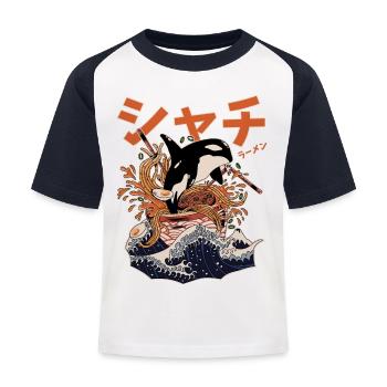 The Great Killer Whale Ramen (Japanese Text) - Kids' Baseball T-Shirt - white/navy - Front