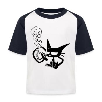 Kaffee-Katze - Kinder Baseball T-Shirt - Weiß/Navy - Vorne