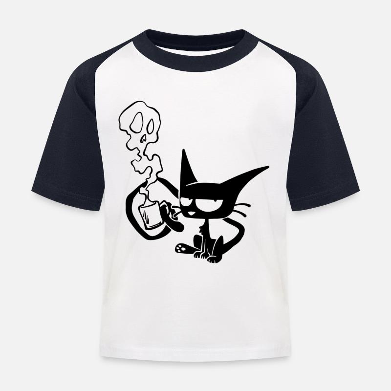 Kaffee-Katze - Kinder Baseball T-Shirt - Weiß/Navy