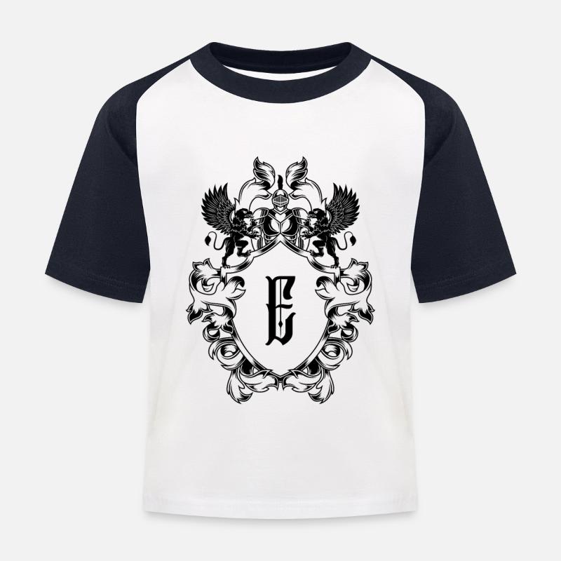 E Buchstabe Wappen - Kinder Baseball T-Shirt - Weiß/Navy