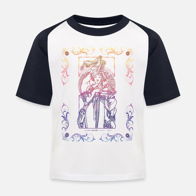 Alfons Mucha - Kinder Baseball T-Shirt - Weiß/Navy
