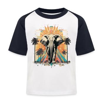 Vintage Elefant im Retro Sommer Tropen Style - Kinder Baseball T-Shirt - Weiß/Navy - Vorne
