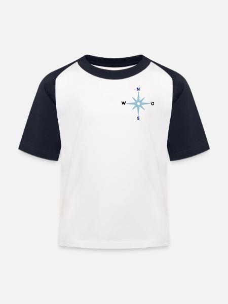 Kompass Himmelsrichtungen Sternkompass maritim - Kinder Baseball T-Shirt - Weiß/Navy