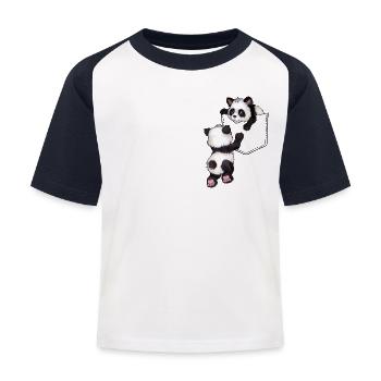 Niedliche Baby Pandas in Brusttasche Pocket Panda - Kinder Baseball T-Shirt - Weiß/Navy - Vorne