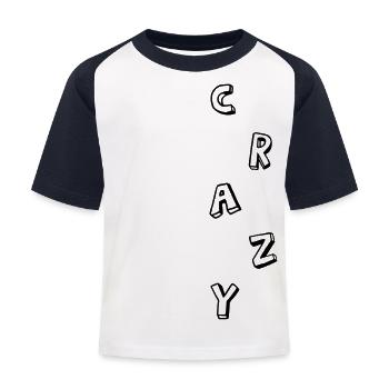 CRAZY - VERRÜCKT - Kinder Baseball T-Shirt - Weiß/Navy - Vorne