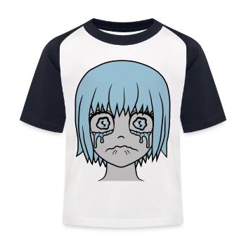 Unglückliches trauriges Mädchen Gesicht - Kinder Baseball T-Shirt - Weiß/Navy - Vorne