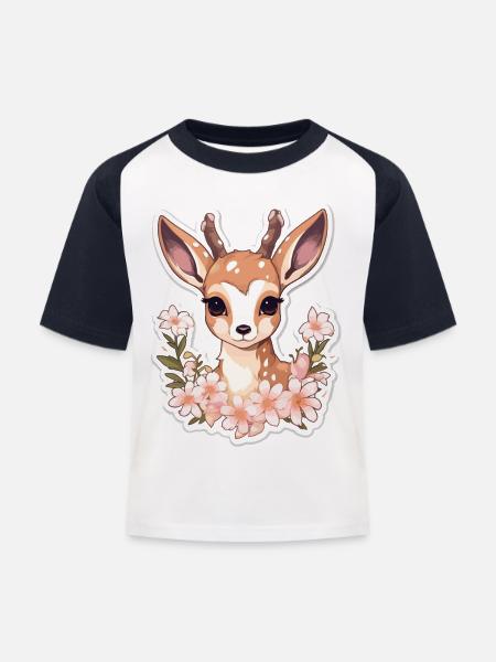 Reh - Kinder Baseball T-Shirt - Weiß/Navy