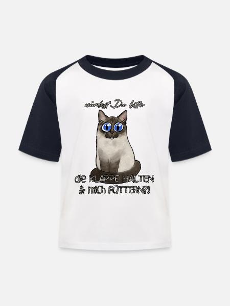 Hungrige Katze - Kinder Baseball T-Shirt - Weiß/Navy