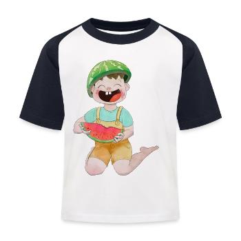 Happy child with watermelon - Kids' Baseball T-Shirt - white/navy - Front