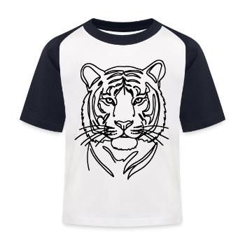 Tiger Enkeltlinjekunst - Baseball T-shirt til børn - hvid/marineblå - Foran