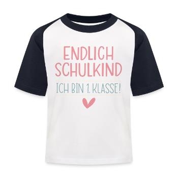 Endlich Schulkind - Kinder Baseball T-Shirt - Weiß/Navy - Vorne