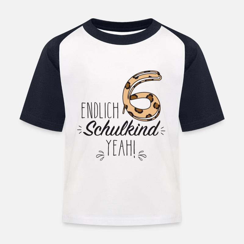Endlich 6 Schulkind yeah - Kinder Baseball T-Shirt - Weiß/Navy