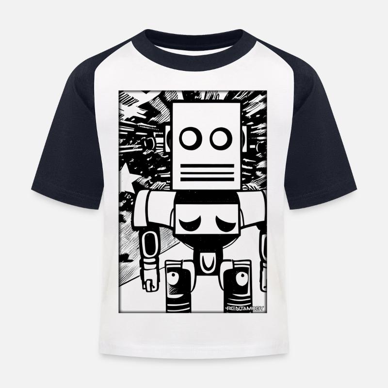 Roboter Comic Zukunft Cyborg Maschine Technik - Kinder Baseball T-Shirt - Weiß/Navy