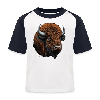 Amerikanischer Bison - Kinder Baseball T-Shirt - Weiß/Navy - Vorne
