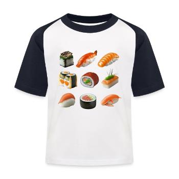 Unterschiedliche Sushi Variationen - Kinder Baseball T-Shirt - Weiß/Navy - Vorne
