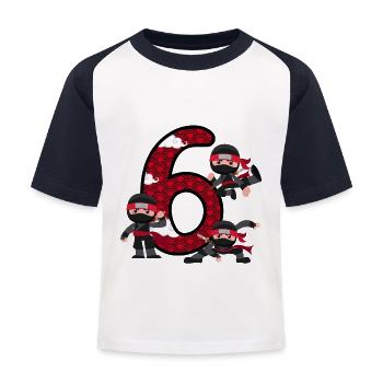 6. Geburtstag Junge Ninja 6 Jahre Ninja Kostüm - Kinder Baseball T-Shirt - Weiß/Navy - Vorne