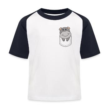 Hippopotame dans la poche hippopotames mignons dans la poche poitrine - T-shirt baseball Enfant - blanc/marine - Devant