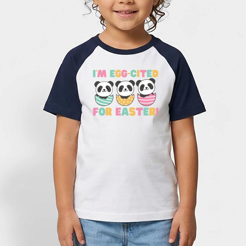 cute pandas for Easter with Easter eggs panda Kids' Baseball T-Shirt