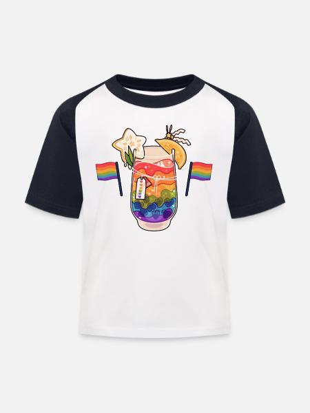 Regenbogen Drink - Kinder Baseball T-Shirt - Weiß/Navy