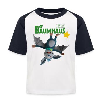 KiKA-Baumhaus mit Fidi Hängt vom Logo - Kinder Baseball T-Shirt - Weiß/Navy - Vorne