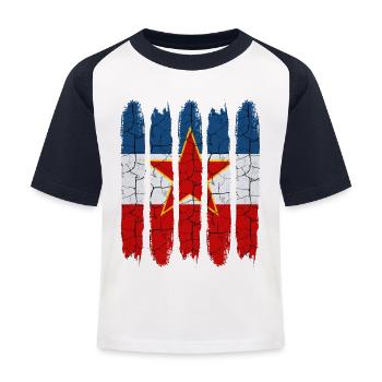 Trendy Jugoslawien Cool Nationalfarben Geschenk - Kinder Baseball T-Shirt - Weiß/Navy - Vorne