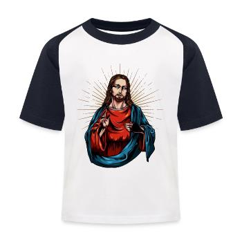 Jesus Christus - Kinder Baseball T-Shirt - Weiß/Navy - Vorne