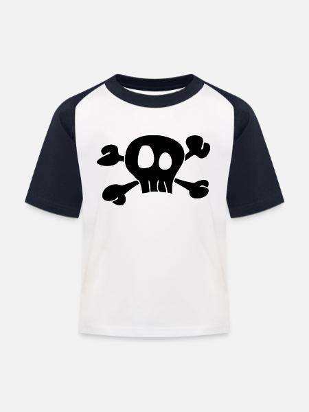 Skull - Kinder Baseball T-Shirt - Weiß/Navy