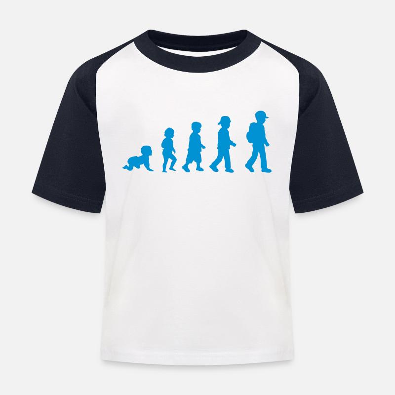 Evolution Schulkind Junge - Kinder Baseball T-Shirt - Weiß/Navy