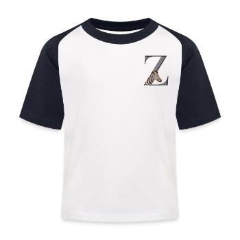 Lettre Z, Zèbre Afrique Animal - T-shirt baseball Enfant - blanc/marine - Devant